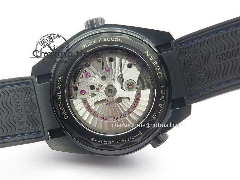 0317 Unique Planet Ocean 45mm Real Ceramic Blue BP-Maker Best Edition Black Dial On Nylon Rubber Strap A 8184